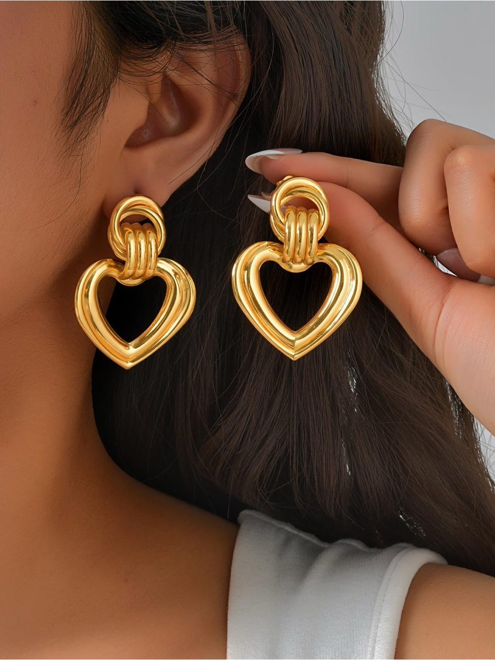 Gold Heart Drop Earrings - Women Jewelry